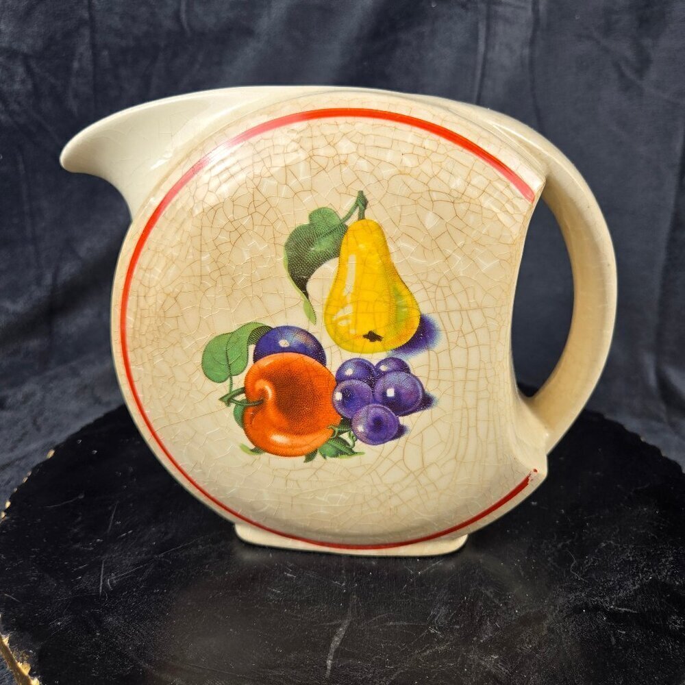 Vintage Universal Pottery Cambridge Classic Ceramic Pitcher Fruit Motif Cream